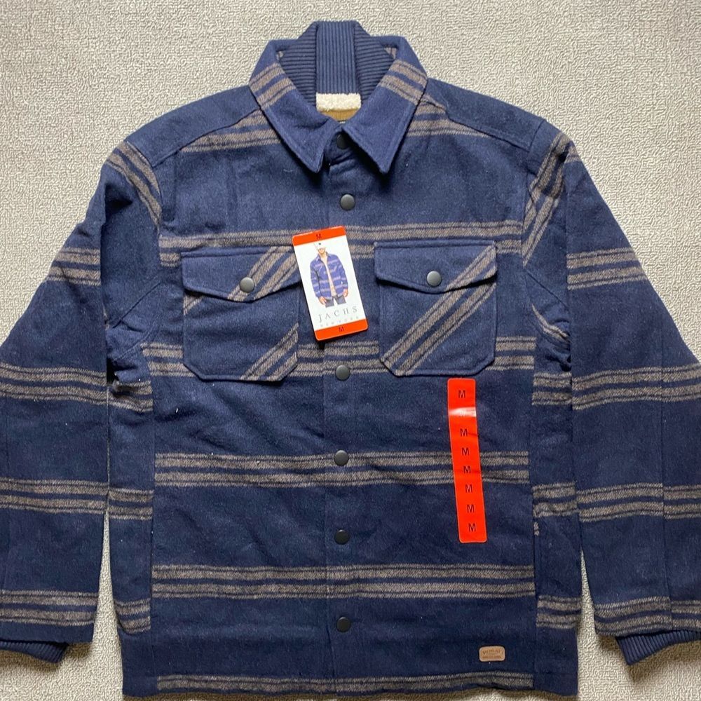 Jach’s New York Men’s Medium Blue Striped Shirt Jacket- Outdoors Cozy Warm